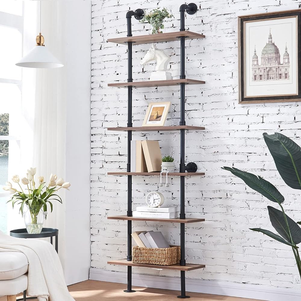 6 Tier Industrial Pipe Bookshelf N7060