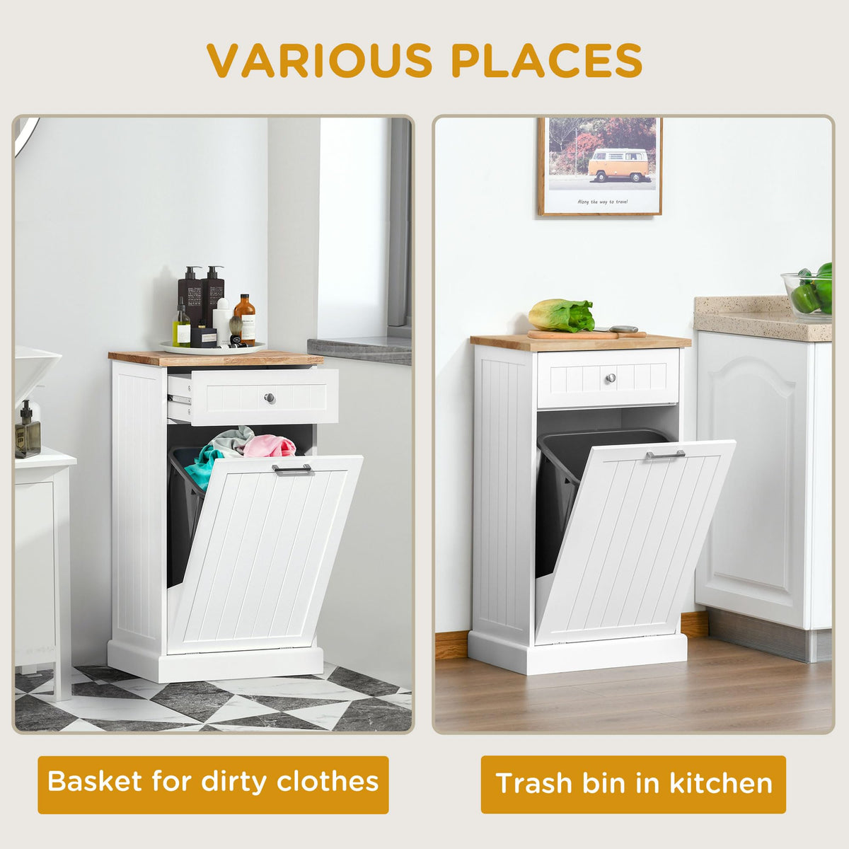 White Double Tilt-Out Trash & Recycling Cabinet O6638