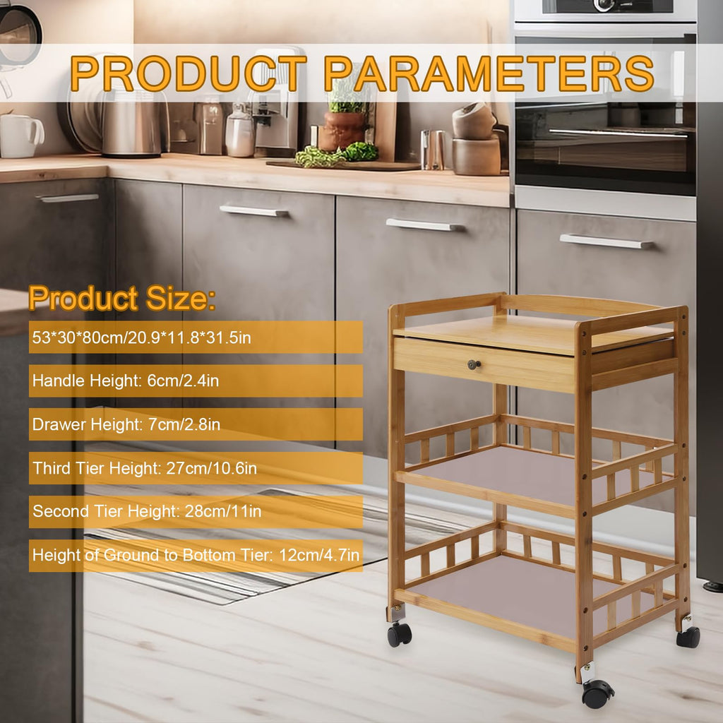 3-Tier Bamboo Kitchen Cart with Drawer W472744