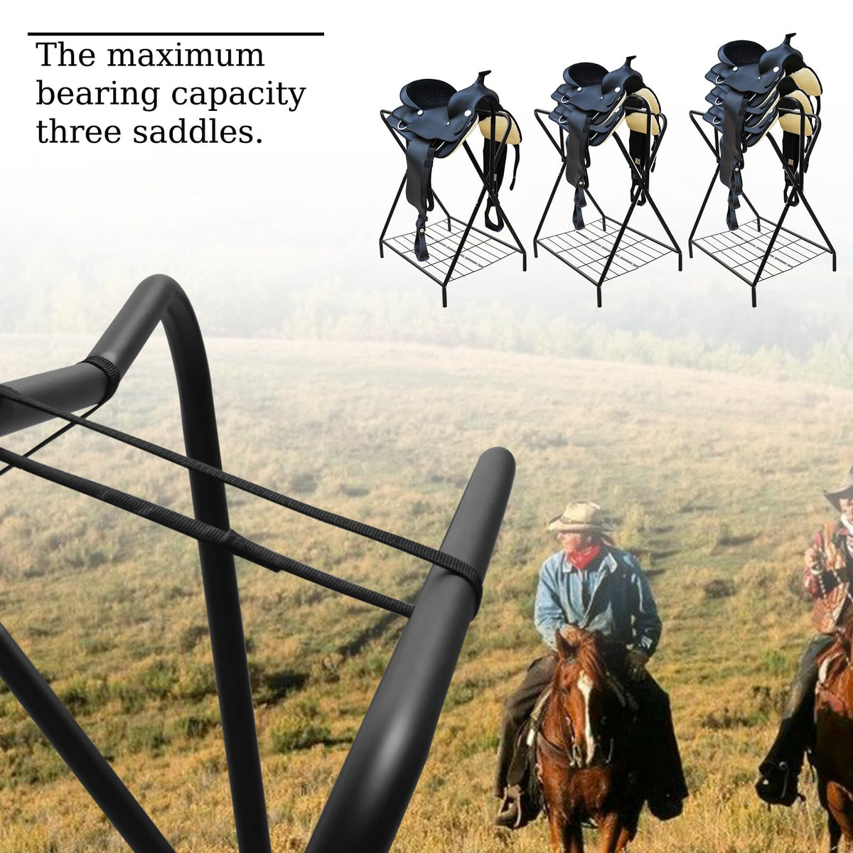 Foldable Saddle Rack with Storage Shelf, Black Z1263