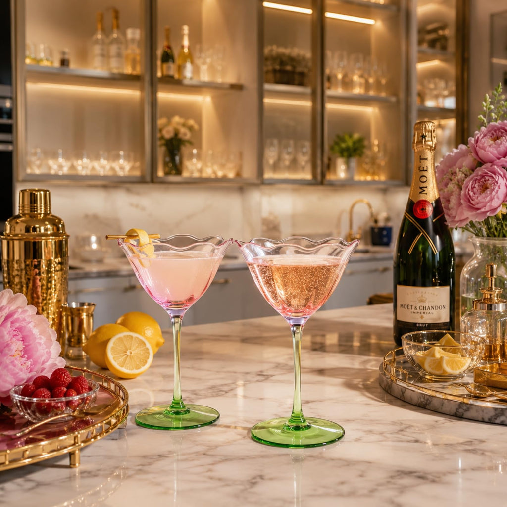 Pink Tulip Flower Cocktail Glasses 2 Set N63523