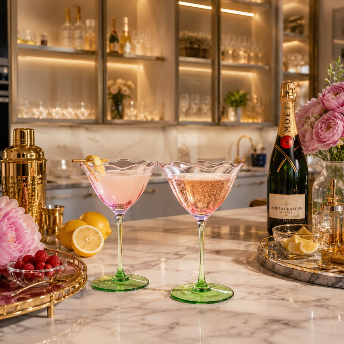 Pink Tulip Flower Cocktail Glasses 2 Set N63523