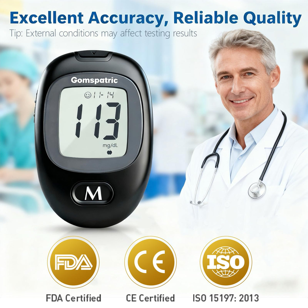 Blood Glucose Monitor Kit with 50 Test Strips and 50 Lancets T975877