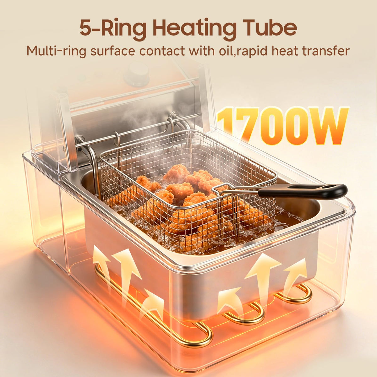 1700W 12L Stainless Steel Electric Deep Fryer with Basket and Lid F7818