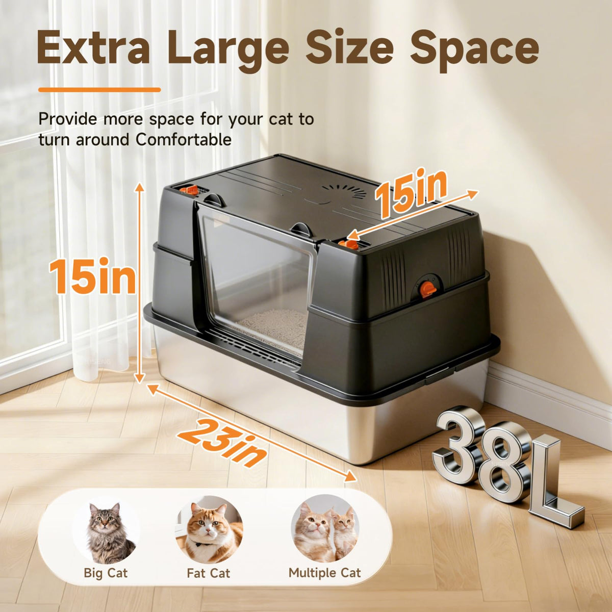 Stainless Steel High Sided Enclosed Litter Box with Lid J612