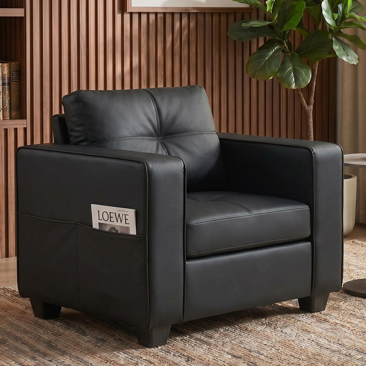 Black Faux Leather Oversized Tufted Accent Chair R927448