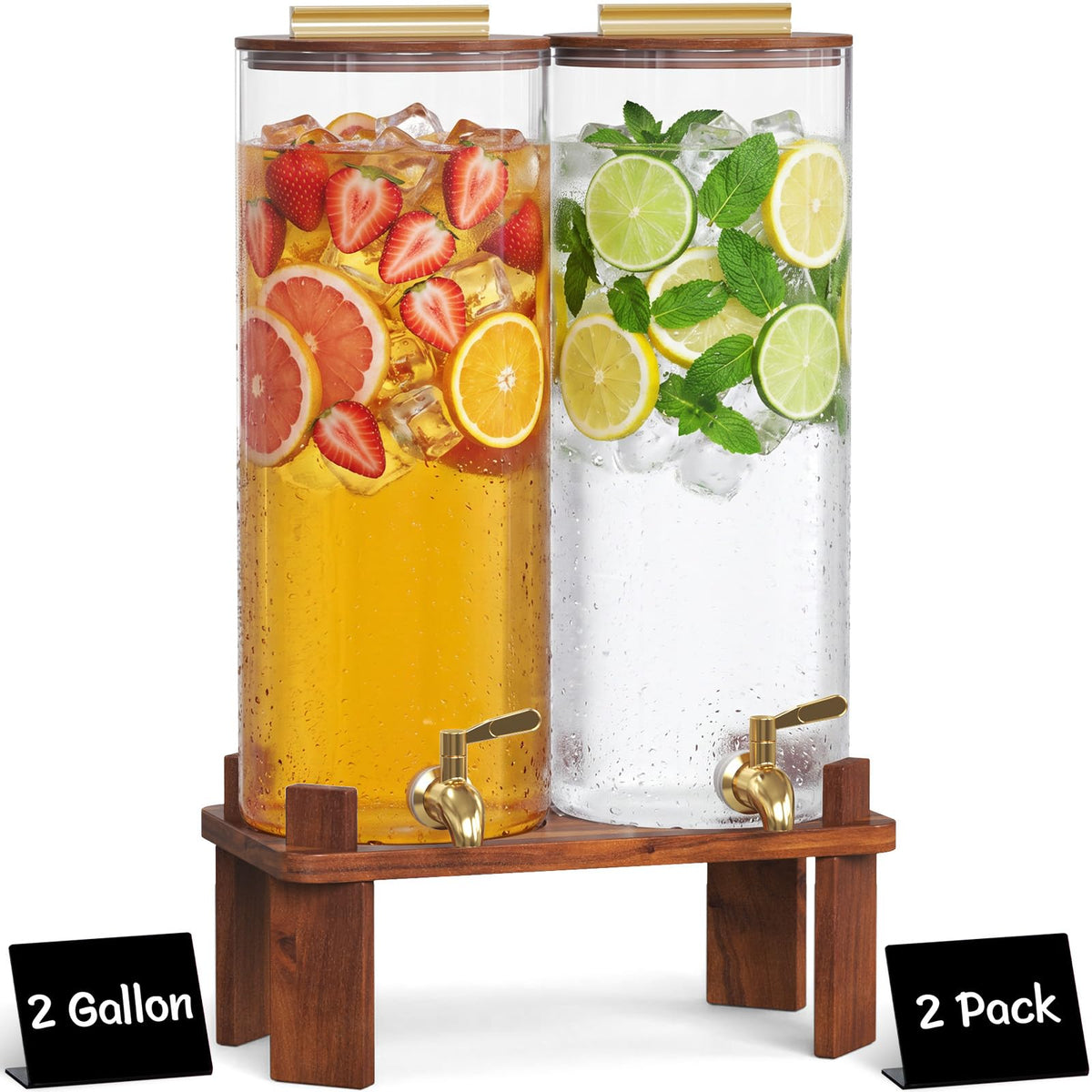 2 Gallon Glass Drink Dispenser with Wood Stand X69560