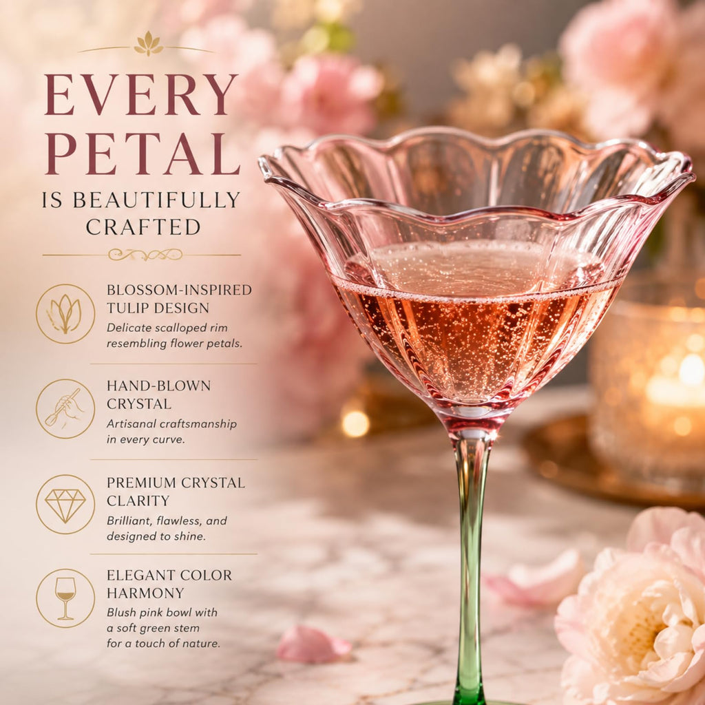 Pink Tulip Flower Cocktail Glasses 2 Set N63523