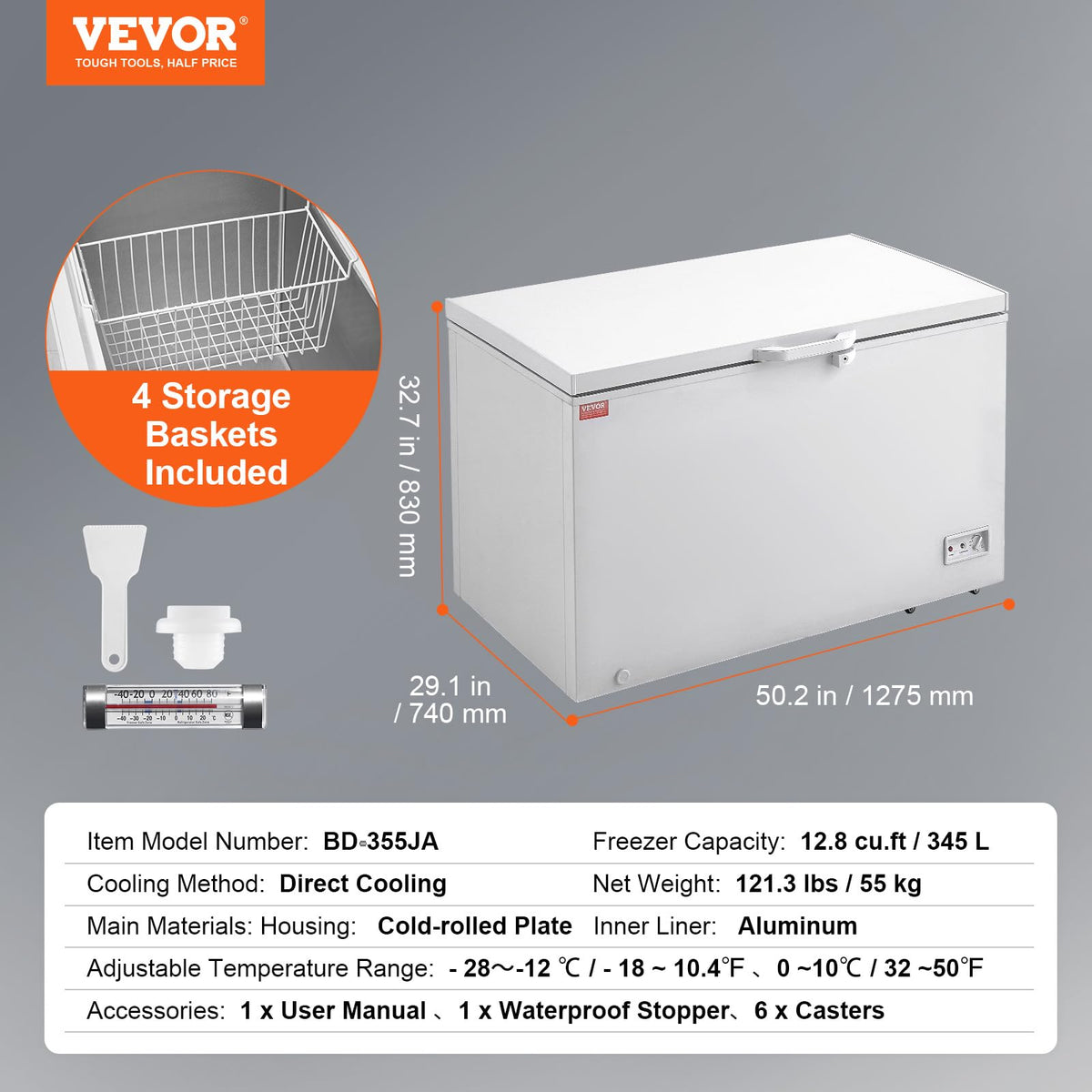 12.8 Cu.ft Chest Freezer with 4 Removable Baskets X51980