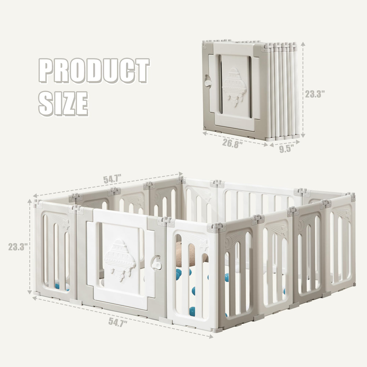 14 Panel Foldable Grey Baby Playpen T486