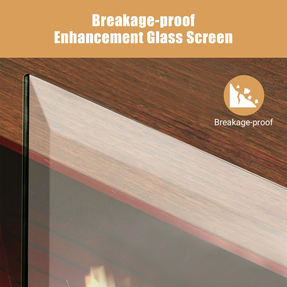 36 Inch Tempered Glass Fireplace Screen with Metal Black Base O414