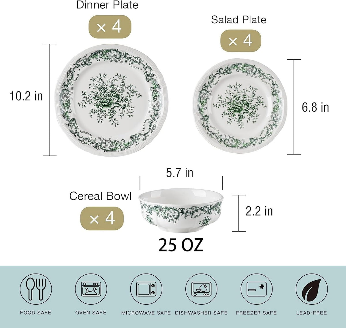 12-Piece Scalloped Edge Ceramic Dinnerware Set Q6579