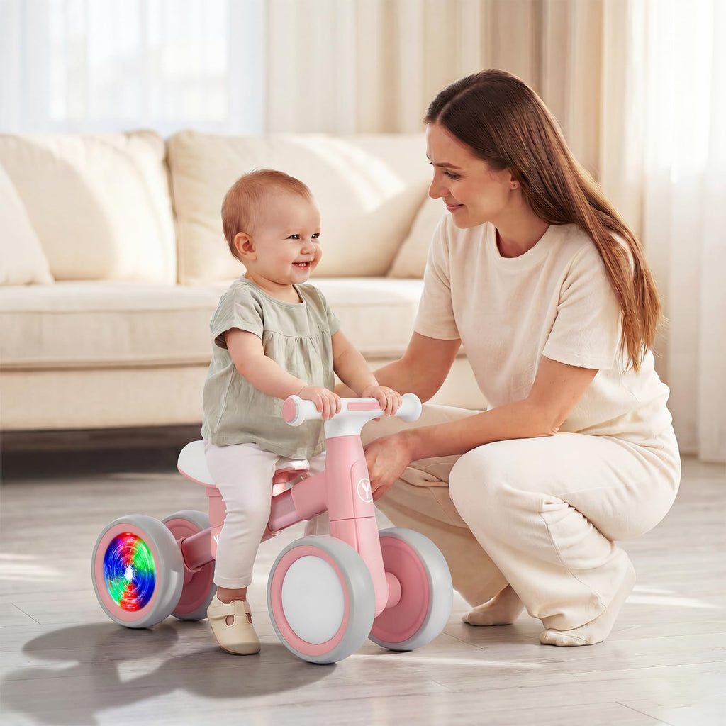 Baby Balance Bike for 1-2 Year Old Toddlers, 4-Wheel with Colorful Light Y98775