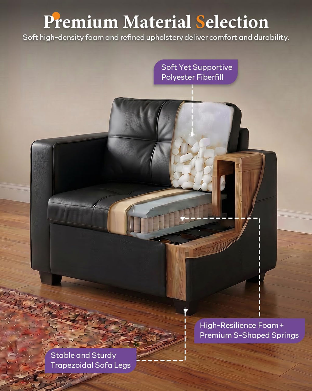 Black Faux Leather Oversized Tufted Accent Chair R927448