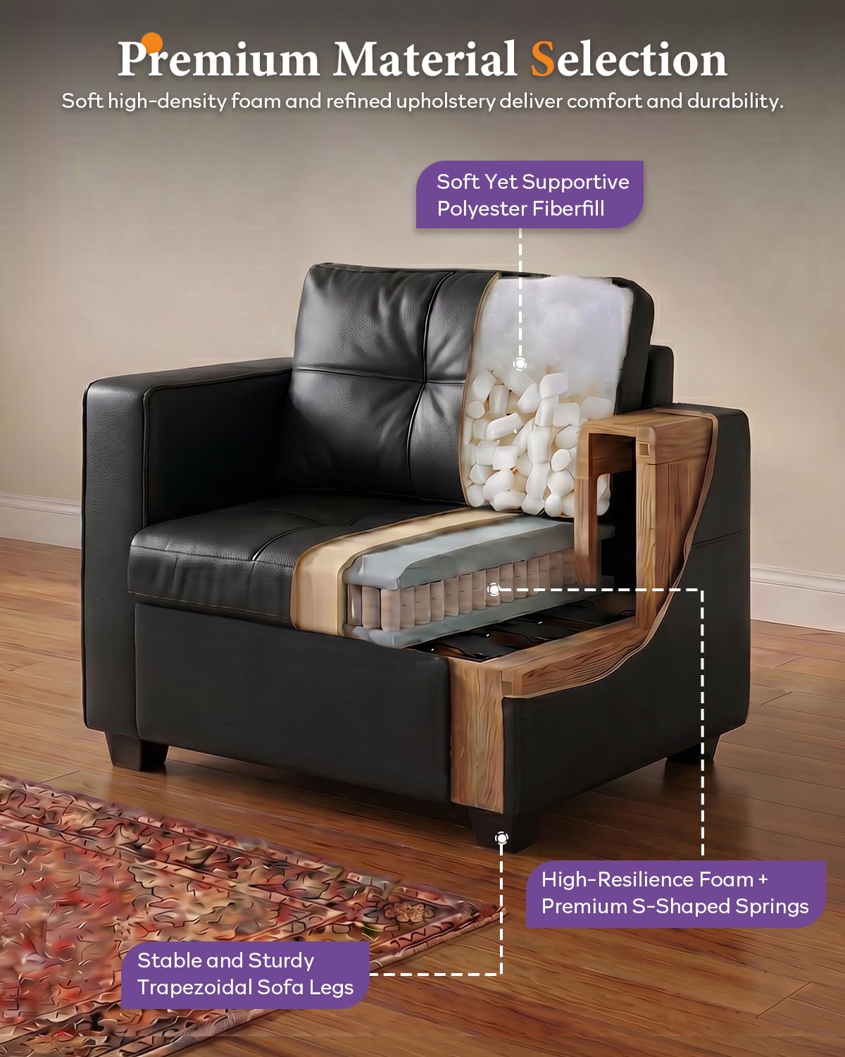 Black Faux Leather Oversized Tufted Accent Chair R927448
