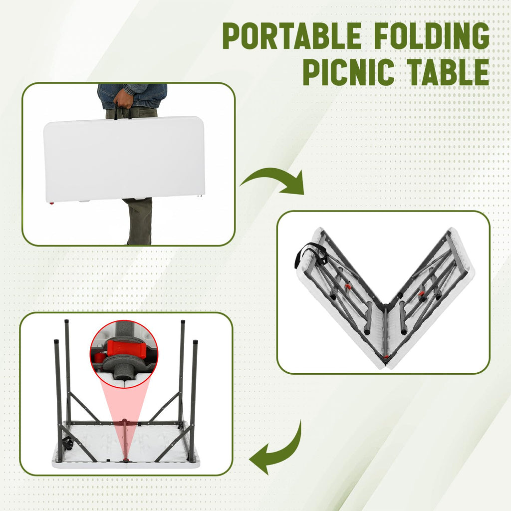 White Plastic Folding Card Table with Carrying Handle K7333