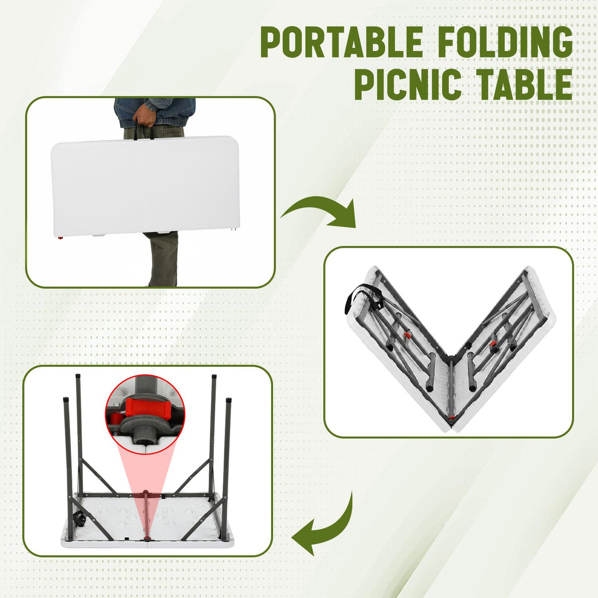 White Plastic Folding Card Table with Carrying Handle K7333