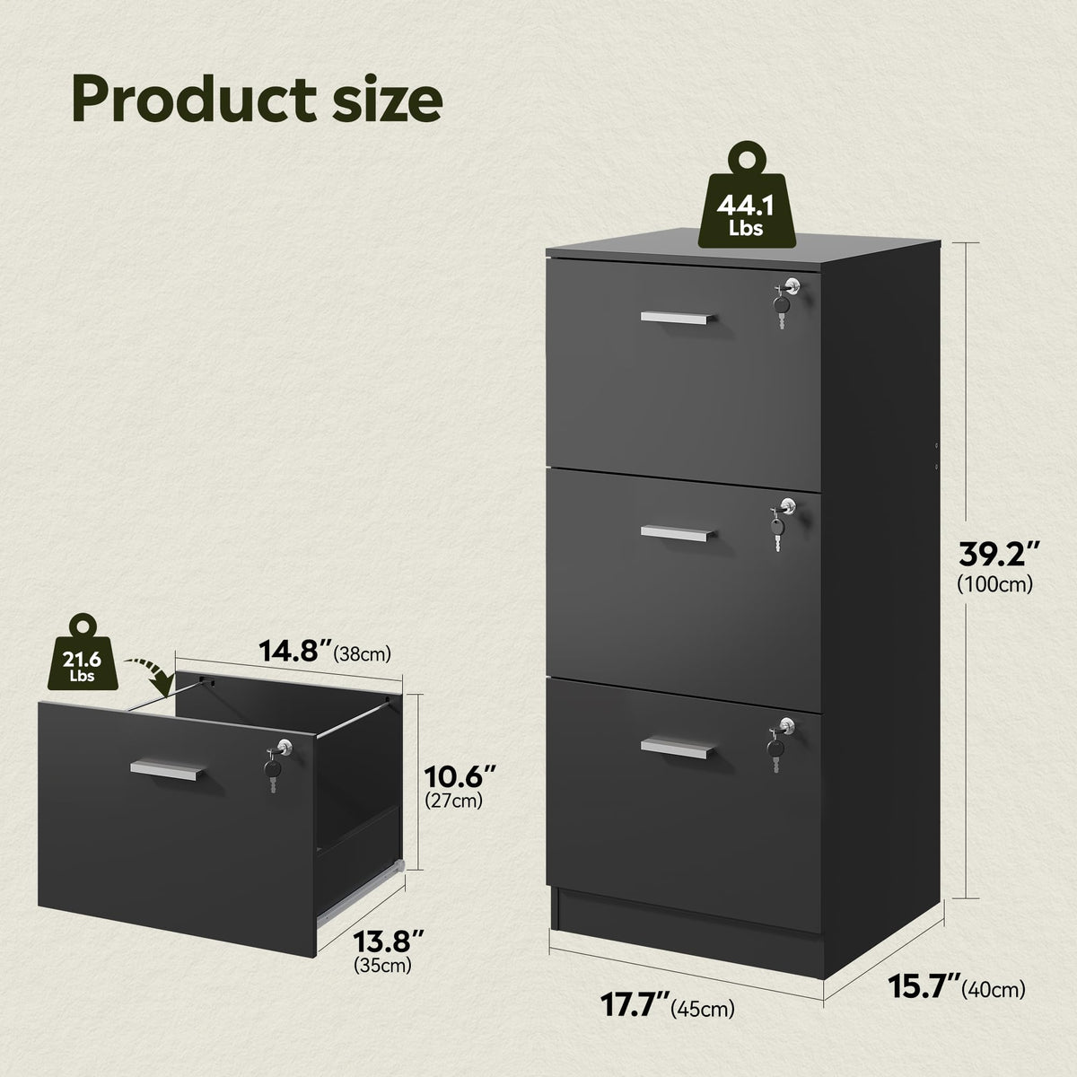 3 Drawer Wood File Cabinet with Lock V33998