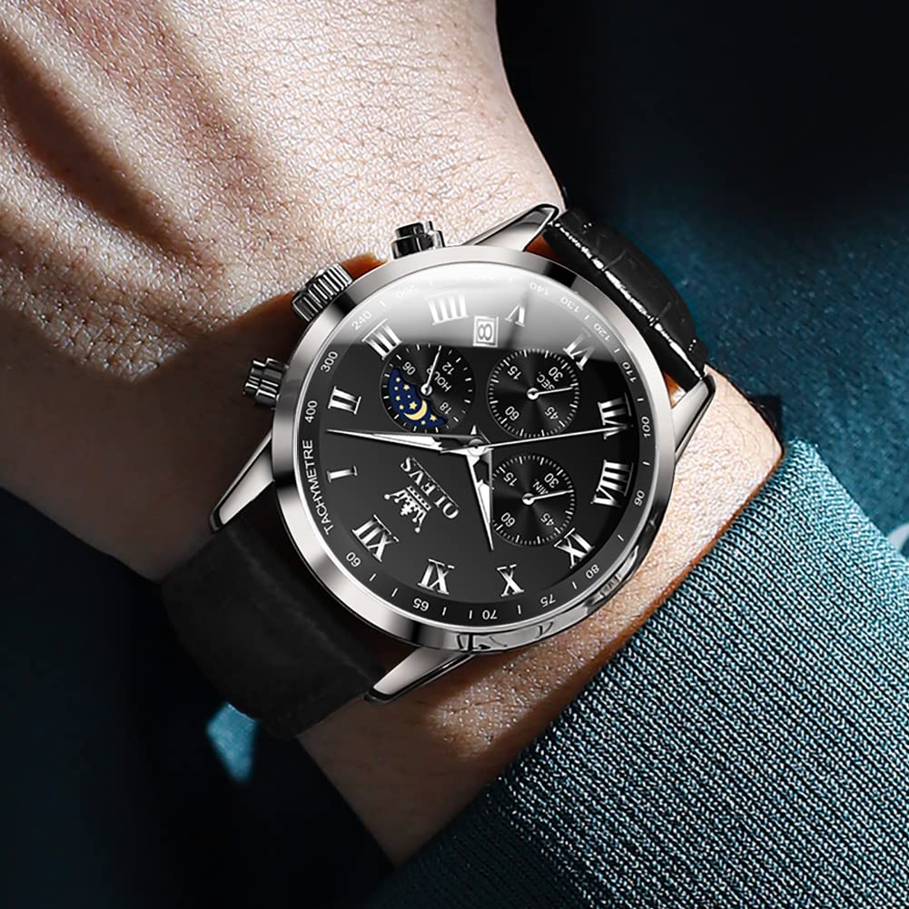 Leather Waterproof Classic Round Watch with Date N2049