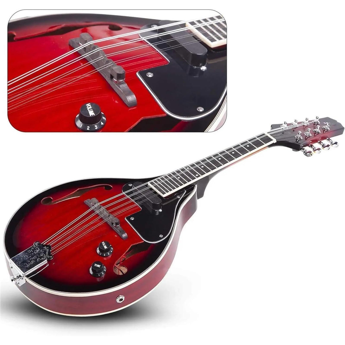 Vintage Red Sunburst Mahogany Wood Acoustic Electric Mandolin I3394