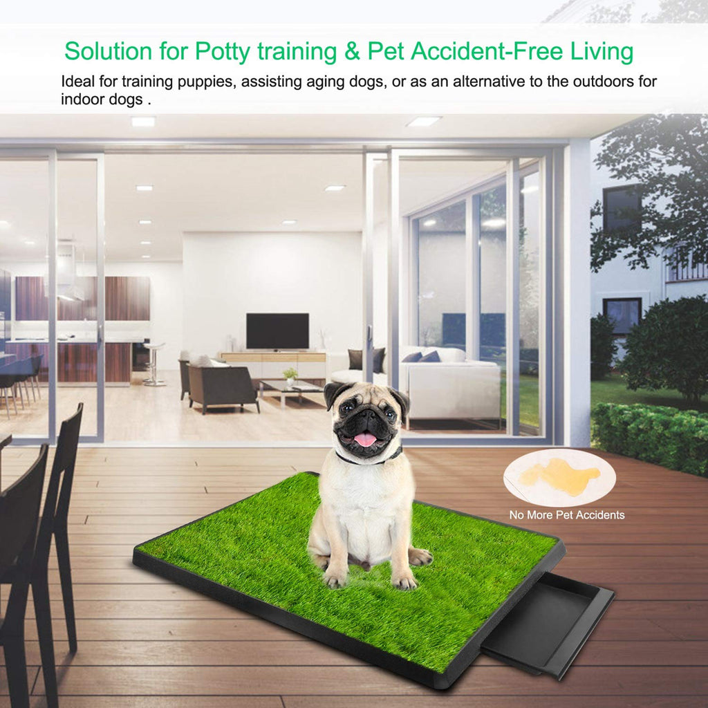 Artificial Grass Dog Potty Mat with Removable Waste Tray W592627