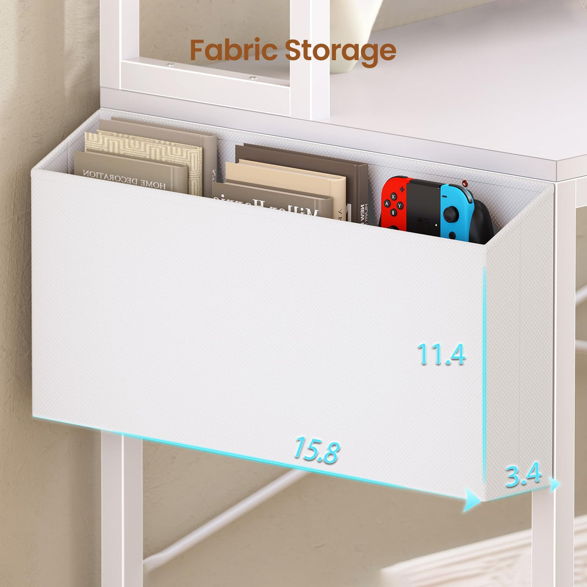 L Shaped Corner Desk with 4 Drawer, Power Outlet & LED Lights, White L91417