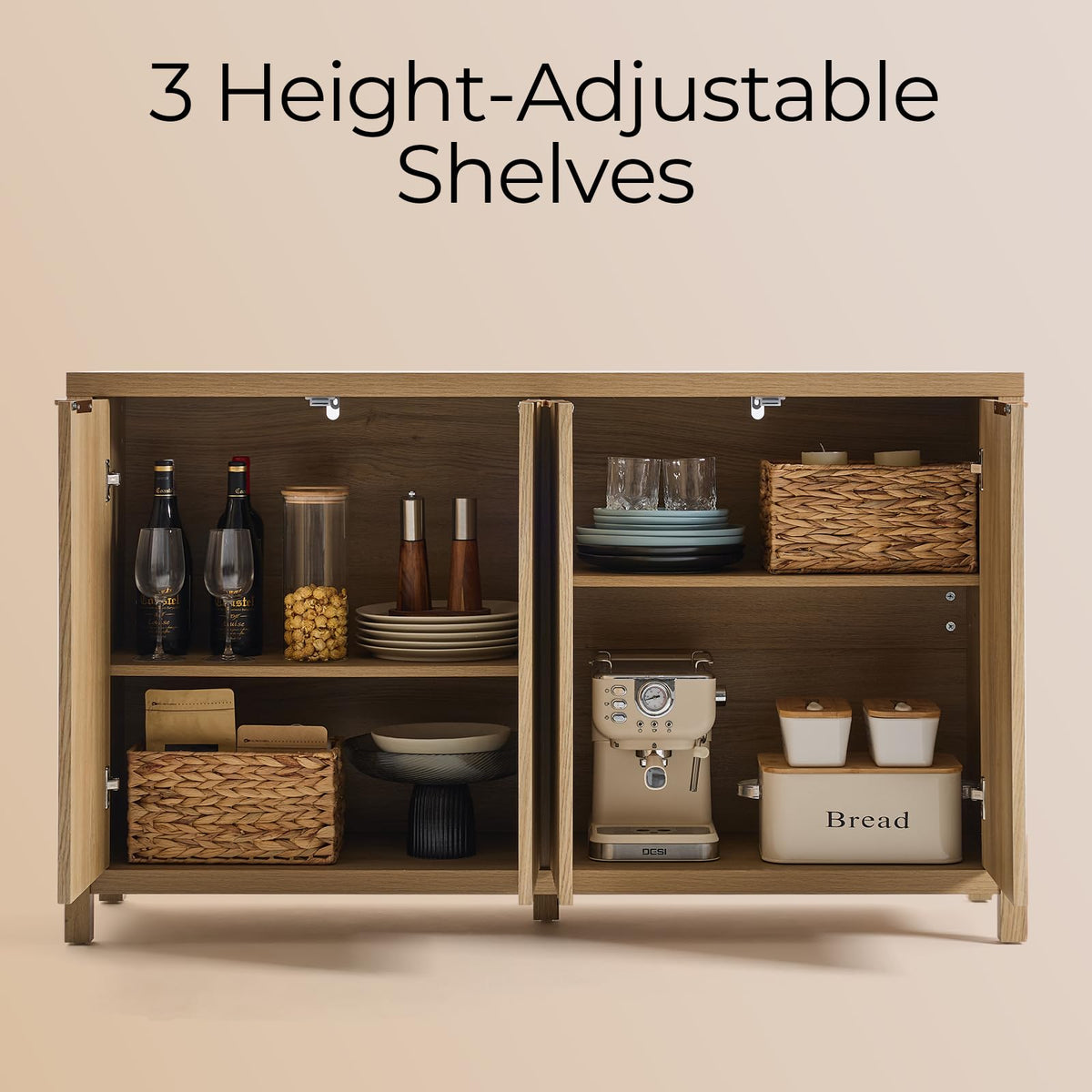 56" Golden Oak Buffet Cabinet C2219