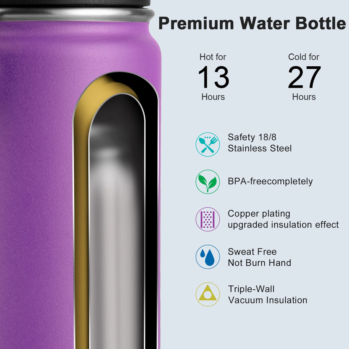 Stainless Steel Vacuum Insulated Water Bottle 16 oz 2 Pack X6979