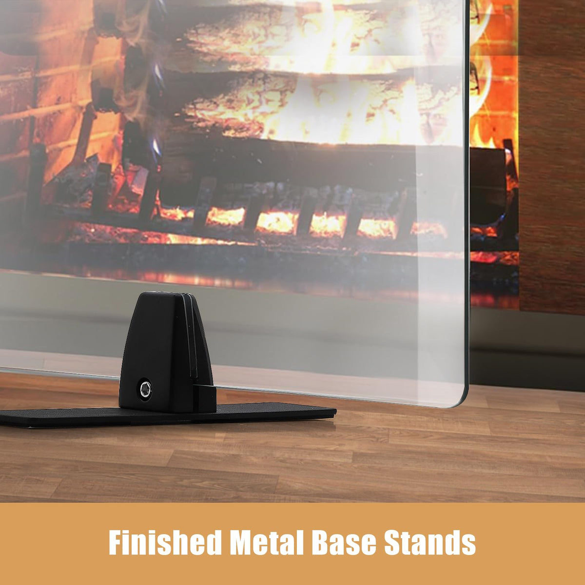 36 Inch Tempered Glass Fireplace Screen with Metal Black Base O414