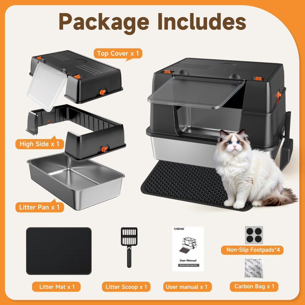 Stainless Steel High Sided Enclosed Litter Box with Lid J612