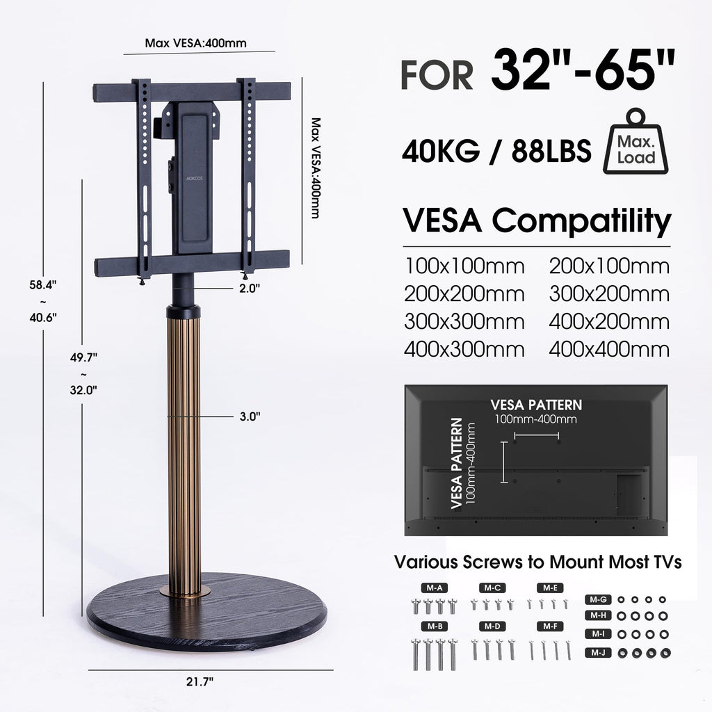 Aluminum Rolling TV Stand for 32-65 inch TVs R2100