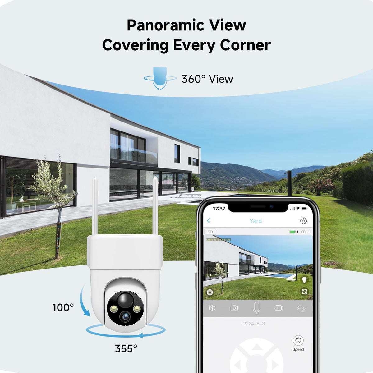 2K Solar Wireless Outdoor Security Cameras with 360° View, 4 Pack, White S787