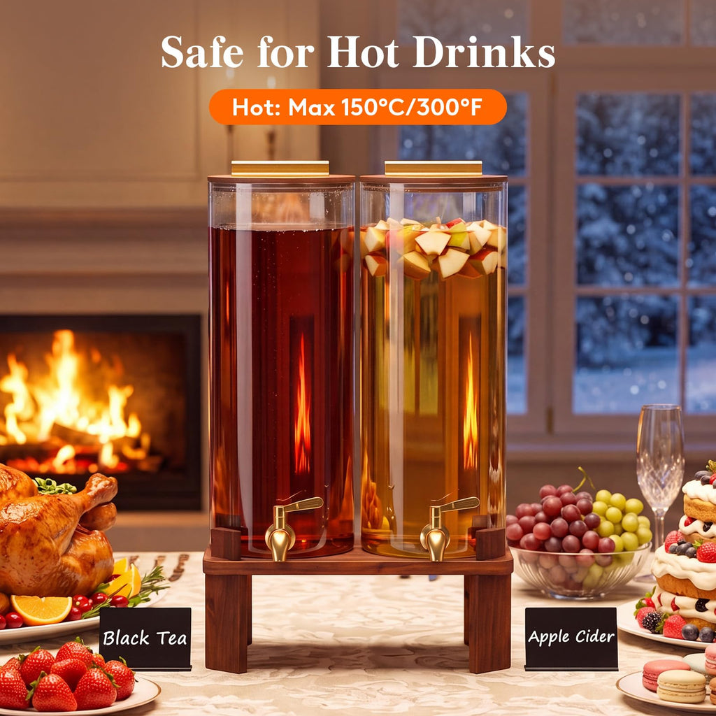 2 Gallon Glass Drink Dispenser with Wood Stand X69560