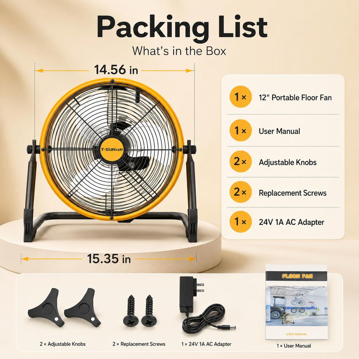 12" Battery Powered Cordless Floor Fan Y8325