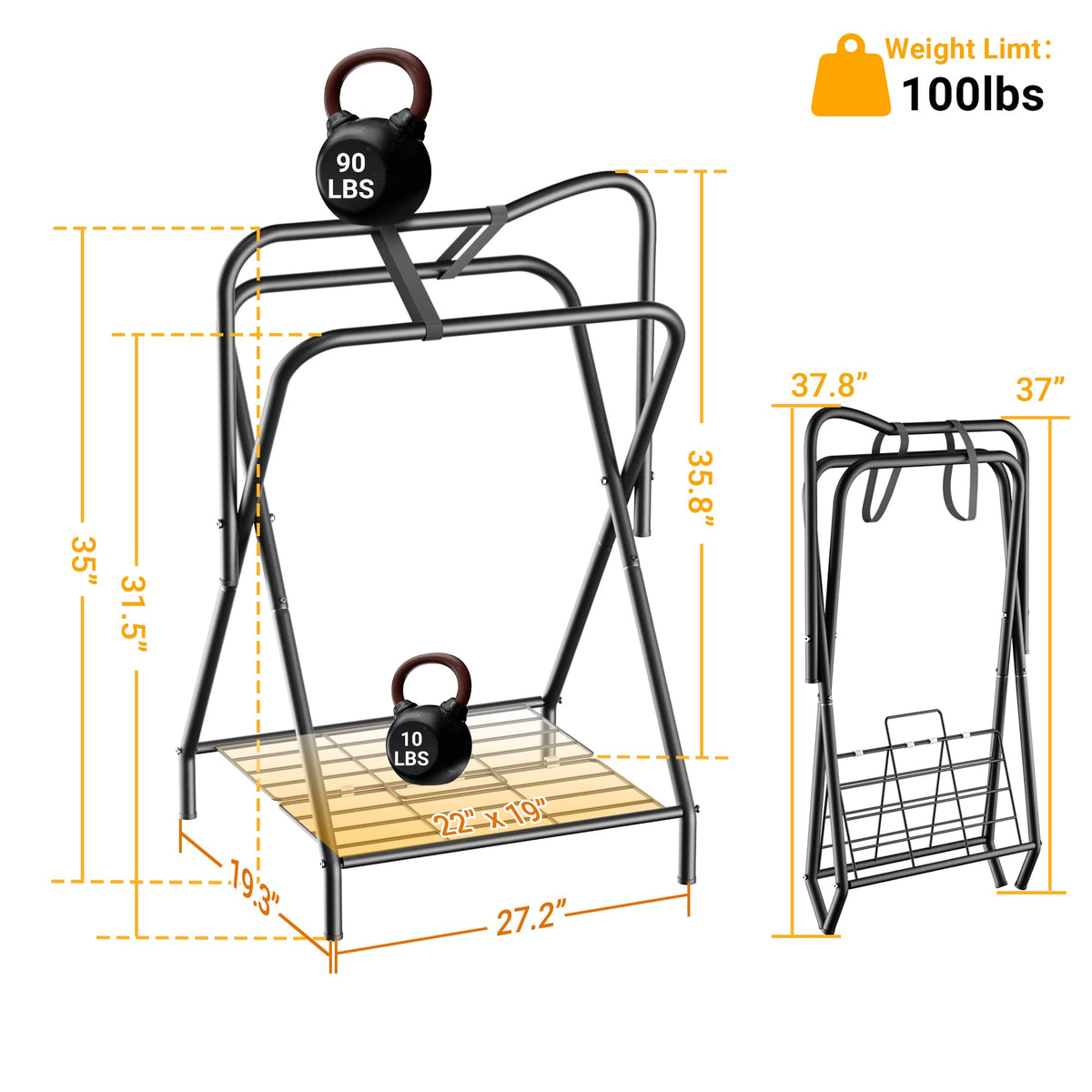 Foldable Saddle Rack with Storage Shelf, Black Z1263