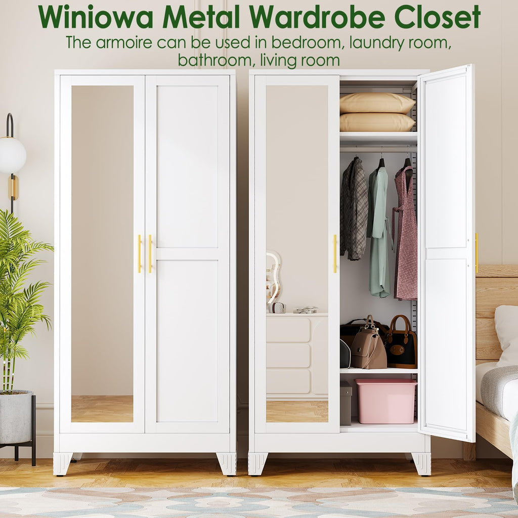Metal Armoire Wardrobe Closet with Mirror H992
