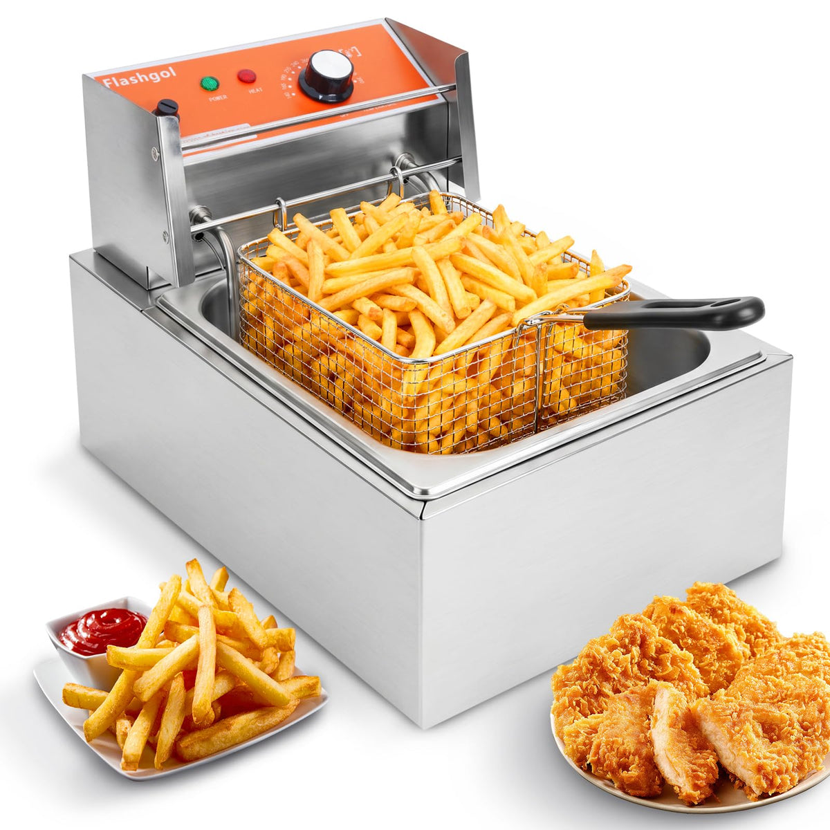 1700W 12L Stainless Steel Electric Deep Fryer with Basket and Lid F7818