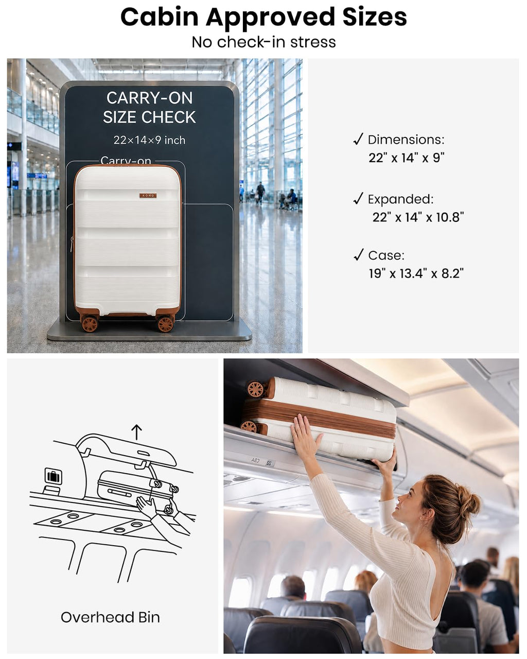 20 Inch Expandable Carry on Luggage White N18404