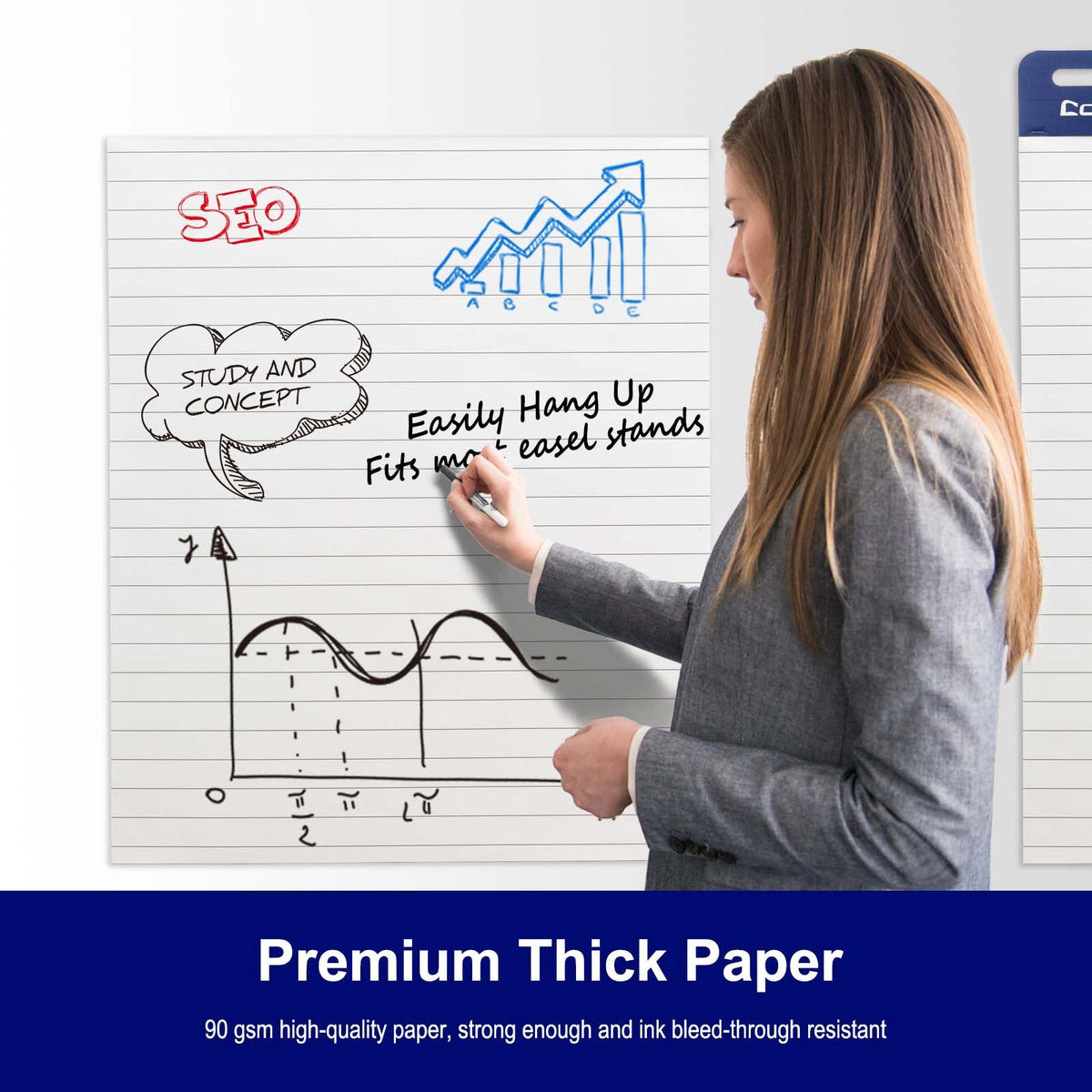 Lined Sticky Easel Pad, 25 x 30 In Flip Chart, 30 Sheets/Pad, 10 Pads Q54742