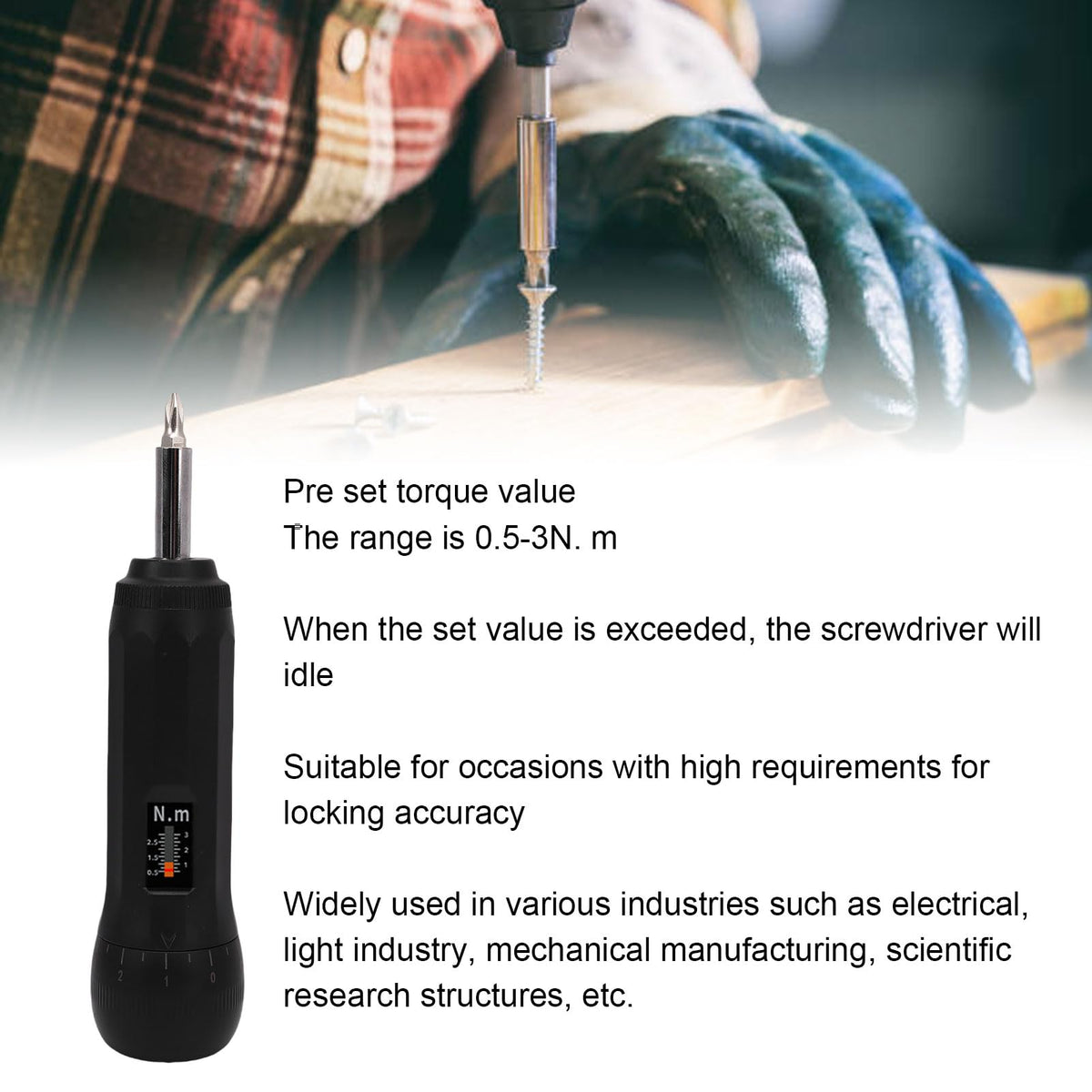 Torque Screwdriver Set 0.5-3N.m 1/4 Inch Drive with S2 Bits T25201