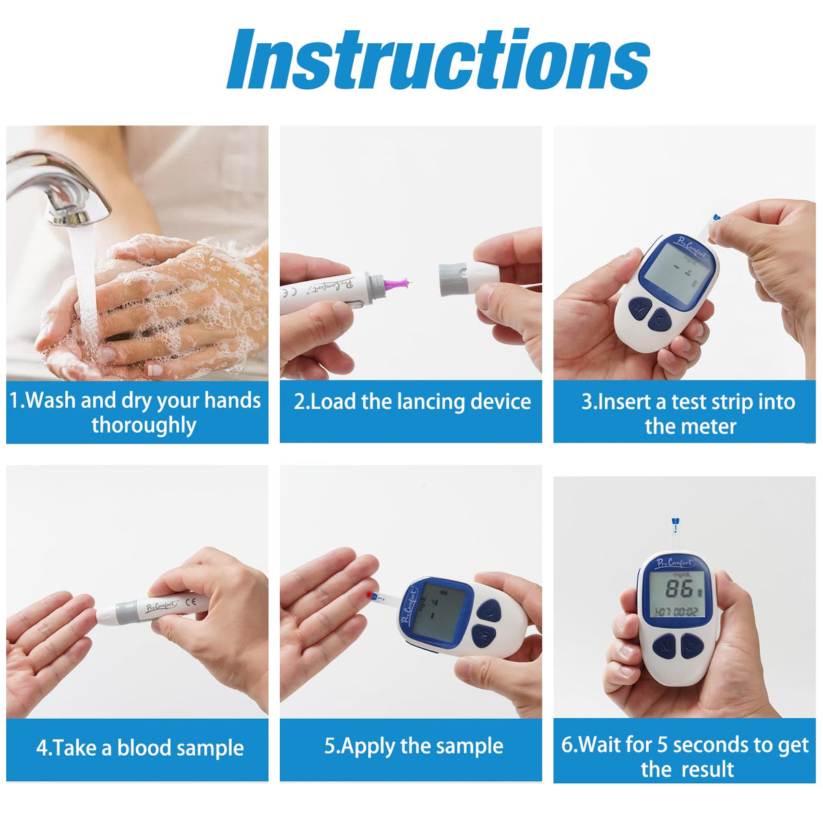 Blood Sugar Testing Kit with 100 Test Strips Lancing Device 100 Lancets V354936