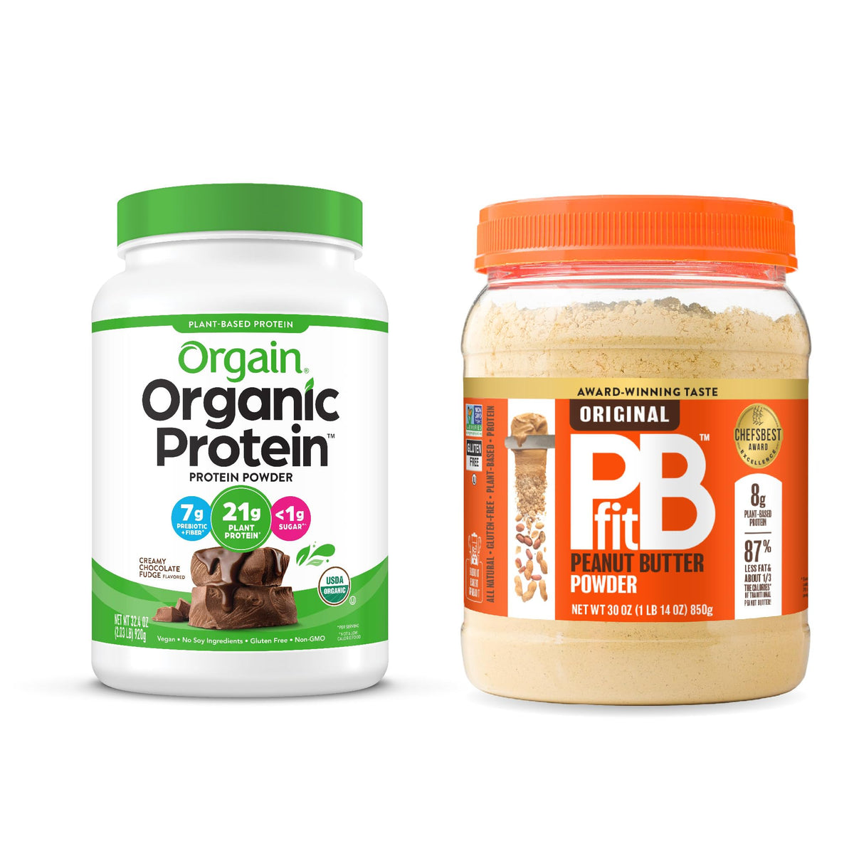 Organic Vegan Protein Powder, Chocolate Fudge 2 lbs + Original 30 oz G901