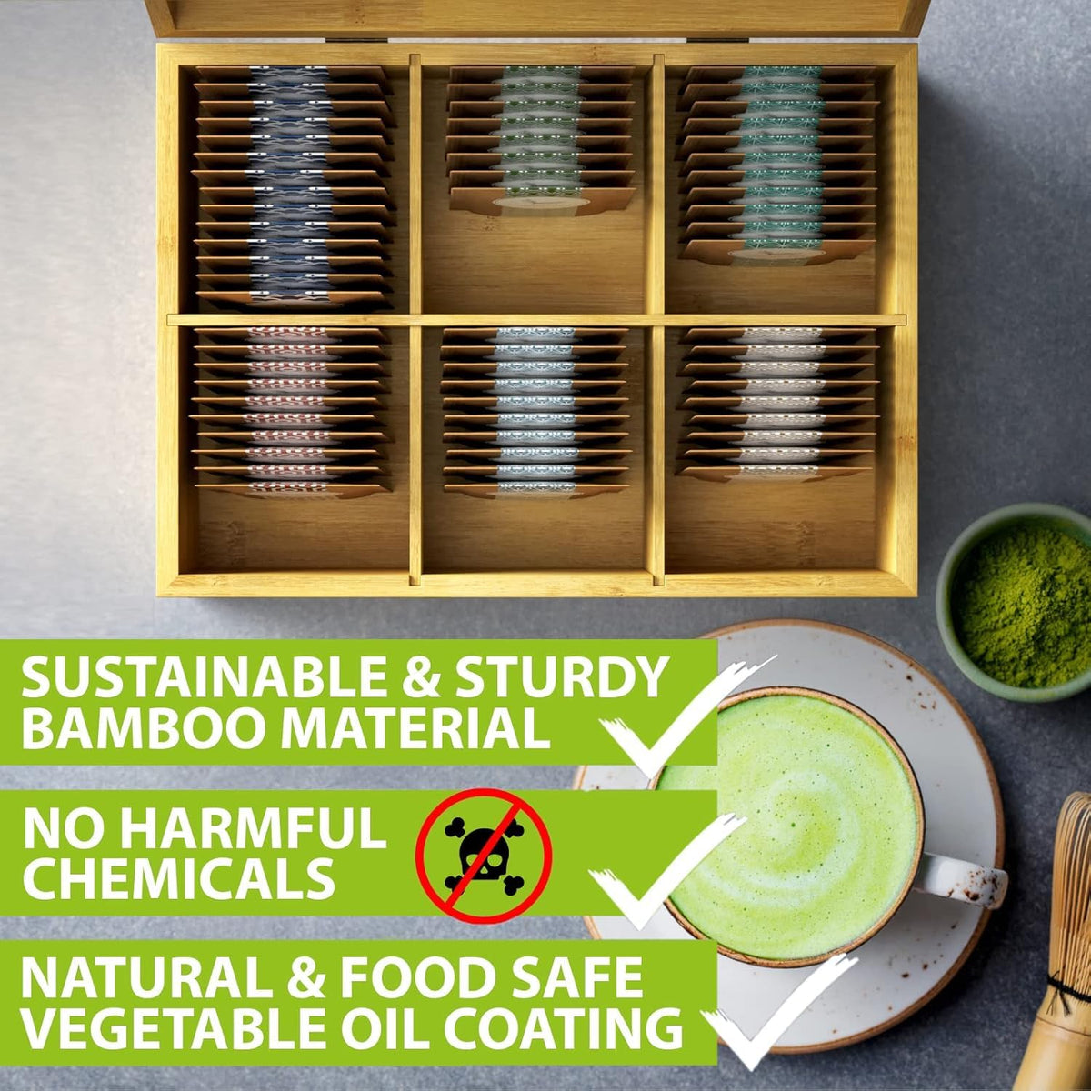 Bamboo Wood Tea Organizer Box 6-Slot G139670