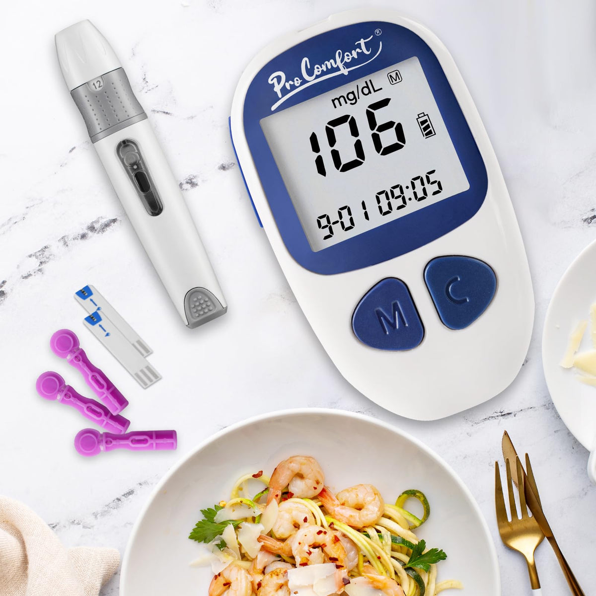 Blood Sugar Testing Kit with 100 Test Strips Lancing Device 100 Lancets V354936