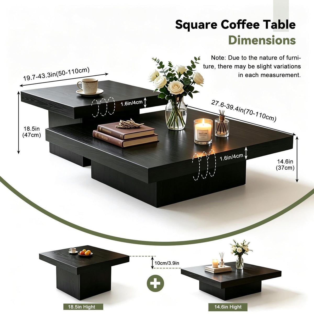 Coffee Table Set of 2 Square Wood Legs Q785499