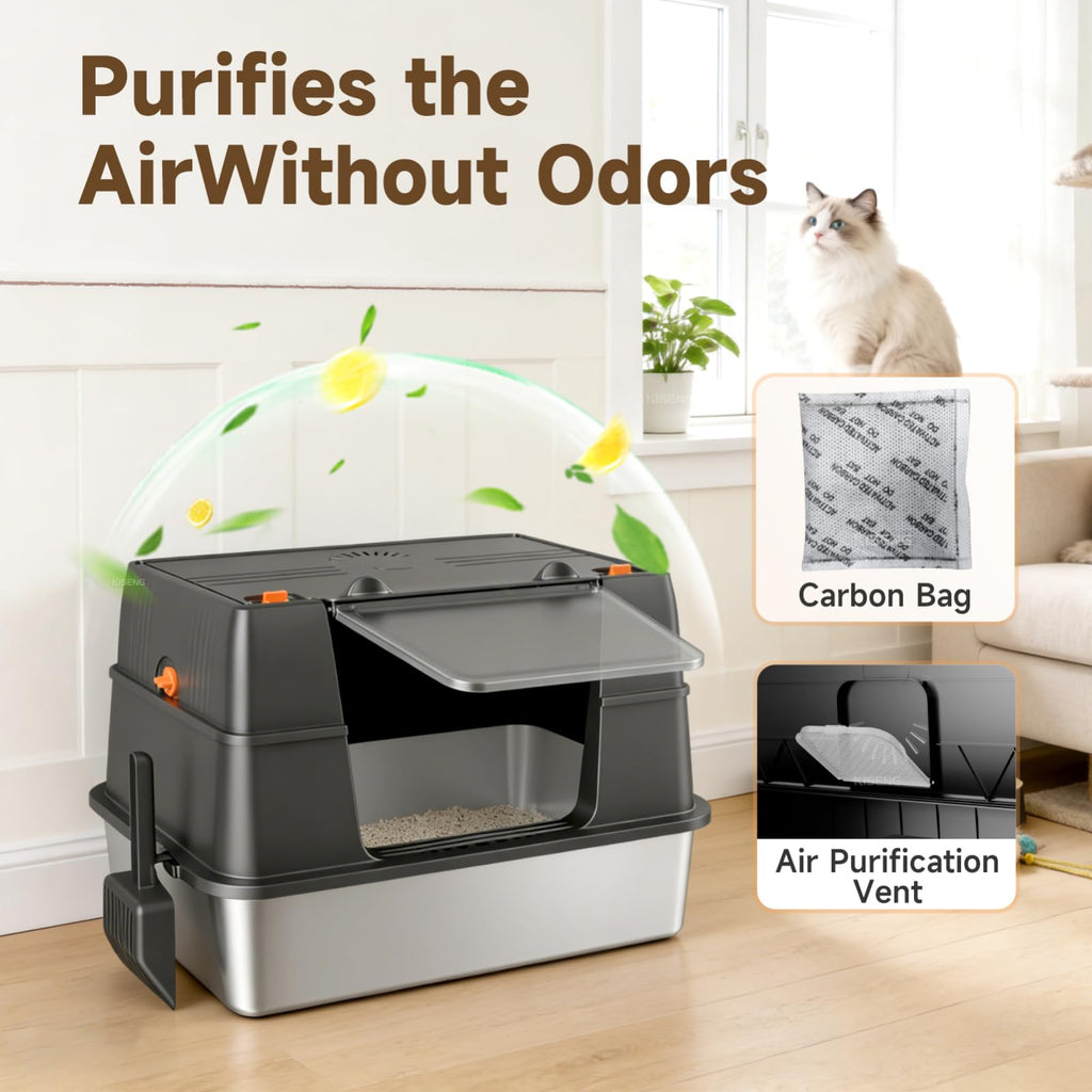 Stainless Steel High Sided Enclosed Litter Box with Lid J612