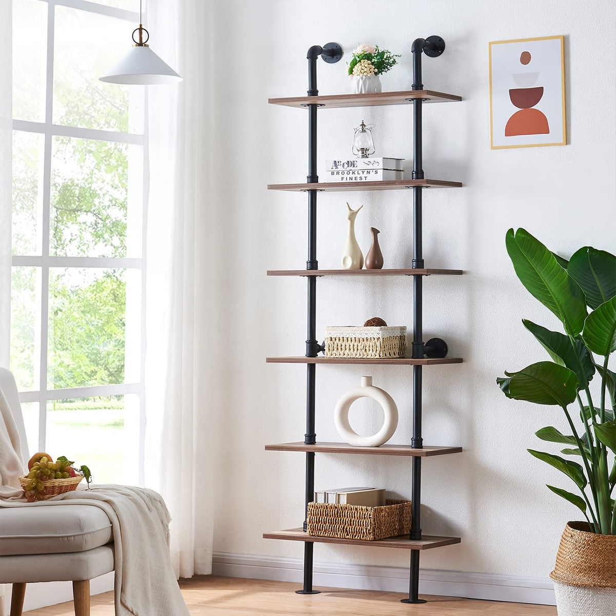 6 Tier Industrial Pipe Bookshelf N7060