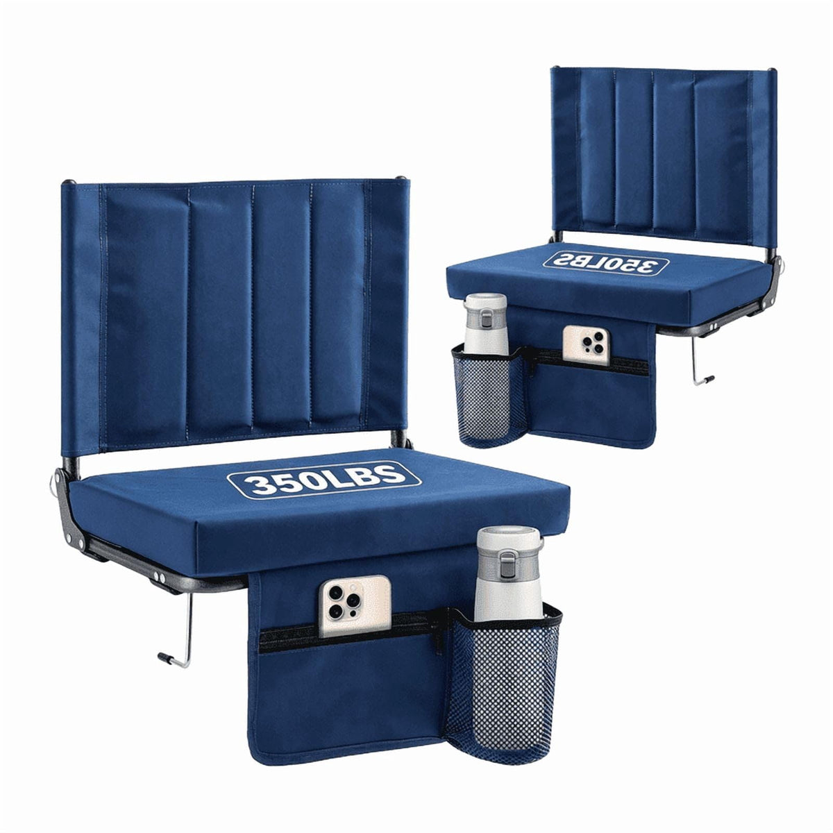 Blue 2 PCS Folding Stadium Chair with Cup Holder X6124