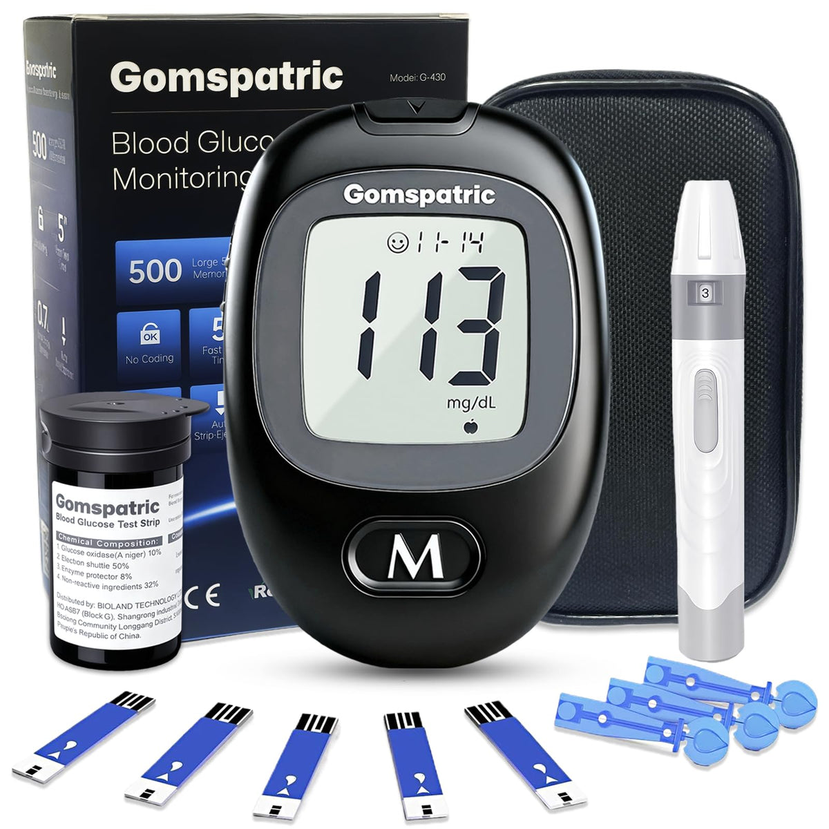 Blood Glucose Monitor Kit with 50 Test Strips and 50 Lancets T975877
