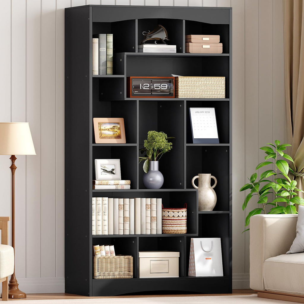 6-Tier Black Bookshelf with Open Shelves T10646